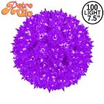 Lit purple RetroGlo starlight sphere, 7.5 inch, shown against white