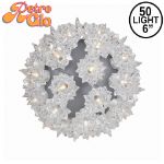 Lit silver RetroGlo starlight sphere, 6 inch, shown against white