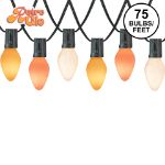RetroGlo C7 Candy Corn light set with yellow, orange and white ceramic bulbs on black wire, 75 bulbs