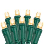 Warm White 5mm convex LED mini light bulbs on green wire