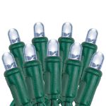 Pure White 5mm convex LED mini light bulbs on green wire