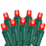Red 5mm convex LED mini light bulbs on green wire