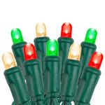 Red/Green/Warm White 5mm convex LED mini light bulbs on green wire