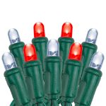 Red/Pure White 5mm convex LED mini light bulbs on green wire