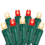 Red/Warm White 5mm convex LED mini light bulbs on green wire
