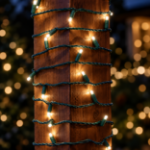 Pure White convex LED mini lights wrapped around an outdoor wood post