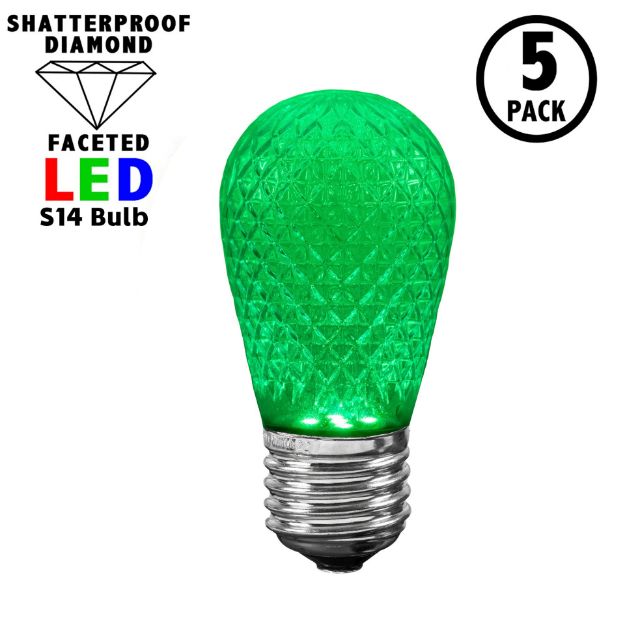 5 pack of green diamond faceted S14 LED bulbs