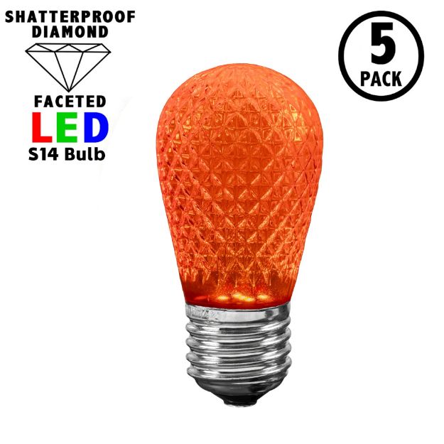 5 pack of orange diamond faceted S14 LED bulbs