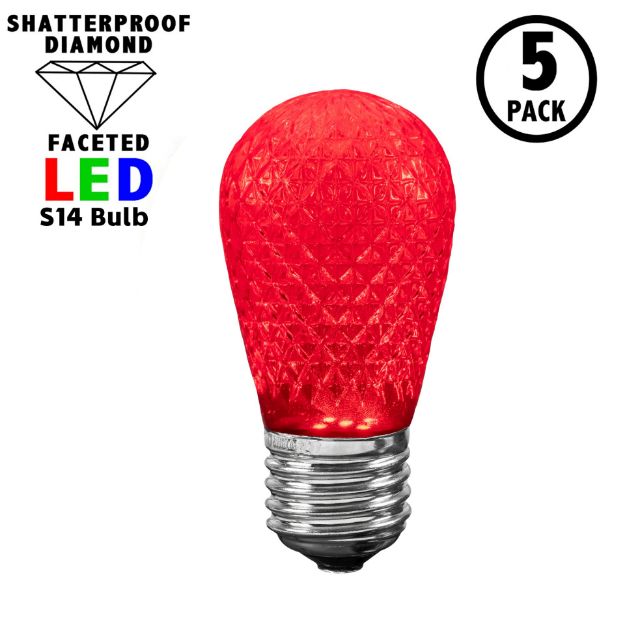5 pack of red diamond faceted S14 LED bulbs