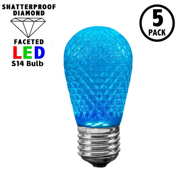 5 pack of teal diamond faceted S14 LED bulbs