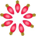 C9 RetroGlo vintage purple ceramic LED bulbs lit, arranged in a circle