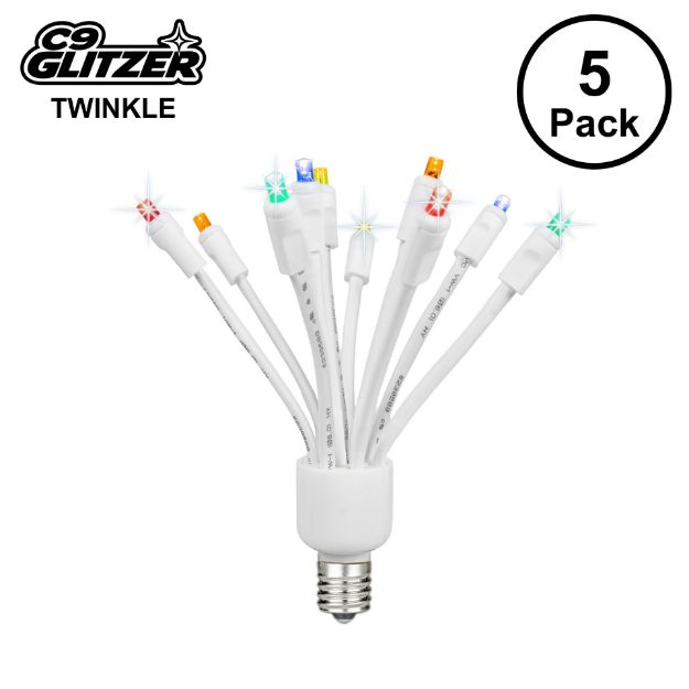 LED C9 Glitzer by Holidynamics Twinkle Multi Color 5pk - main image, lit up