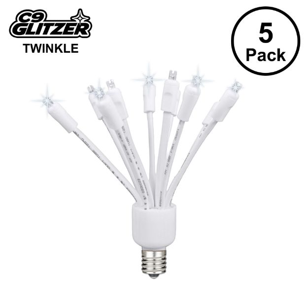 LED C9 Glitzer by Holidynamics Twinkle Pure White 5pk - main image, lit up