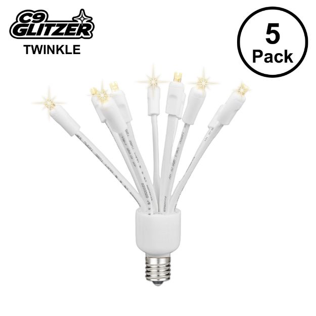 LED C9 Glitzer by Holidynamics Twinkle Warm White 5pk - main image, lit up