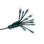 LED C9 Glitzer by Holidynamics True Twinkle® Pure White 2pk - Green Base - two connected sets at an angle, lit