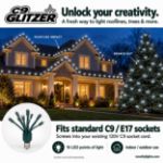 LED C9 Glitzer by Holidynamics True Twinkle® Pure White 2pk - Green Base - on a home at night