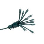 LED C9 Glitzer by Holidynamics Pure White 5pk - Green Base - two connected sets at an angle, lit