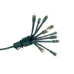 LED C9 Glitzer by Holidynamics Warm White 5pk - Green Base - two connected sets at an angle, lit