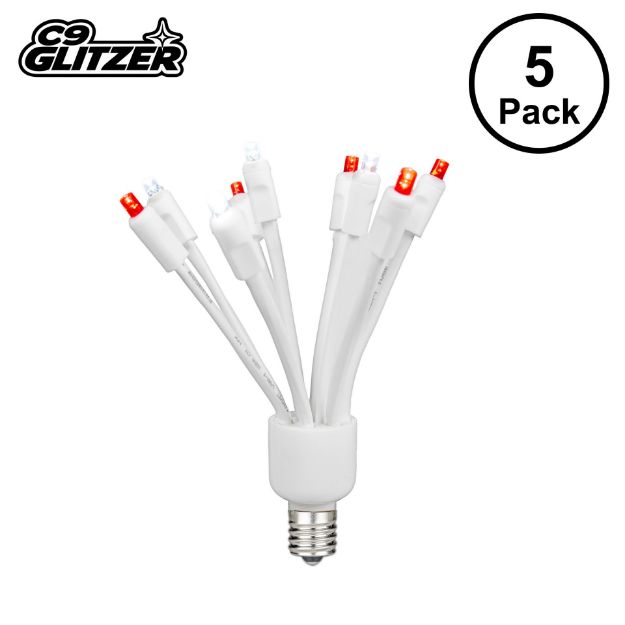 LED C9 Glitzer by Holidynamics Pure White & Red 5pk - main image, lit up