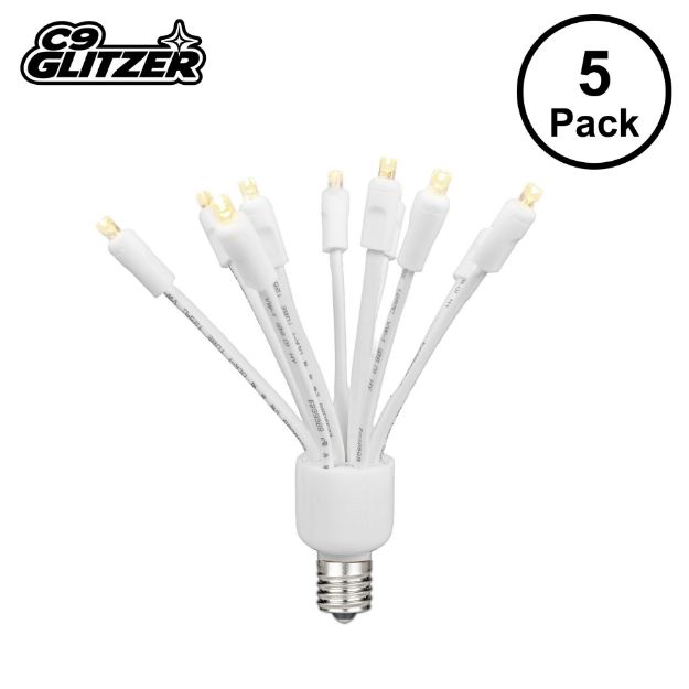 LED C9 Glitzer by Holidynamics Warm White 5pk - main image, lit up