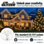 LED C9 Glitzer by Holidynamics Warm White 5pk - on a home at night