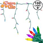 RetroGlo multicolor 100 light icicle lights on green wire with medium drops