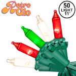 RetroGlo red, clear and green 50 light mini light set on green wire