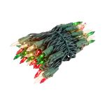 RetroGlo red, clear and green mini lights lit up on green wire