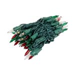RetroGlo red, clear and green glass mini bulbs unlit on green wire