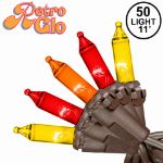 RetroGlo yellow, red and orange 50 light mini light set on brown wire
