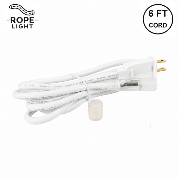 6 foot rope light connector kit with power cord, connector and end cap, labeled 6 ft cord