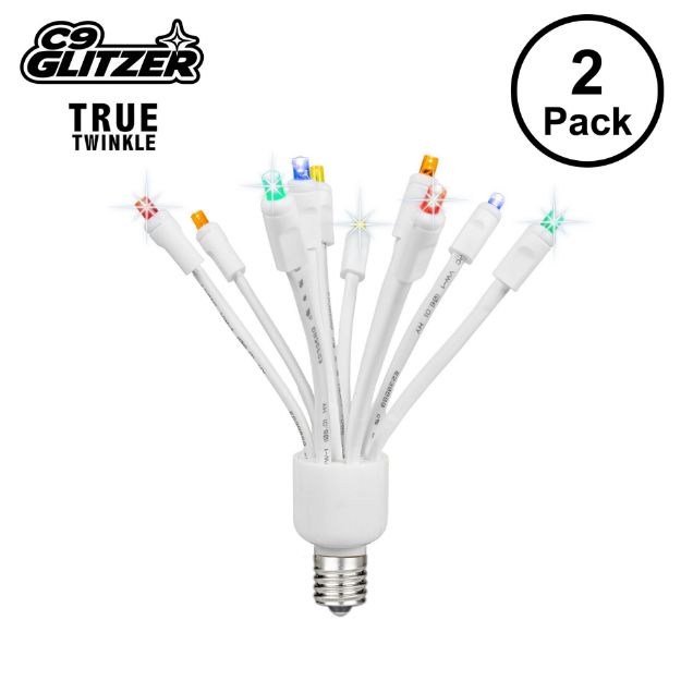 LED C9 Glitzer by Holidynamics True Twinkle® Multi Color 2pk - White Base - main image, lit up