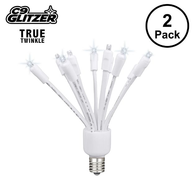LED C9 Glitzer by Holidynamics True Twinkle® Pure White 2pk - White Base - main image, lit up