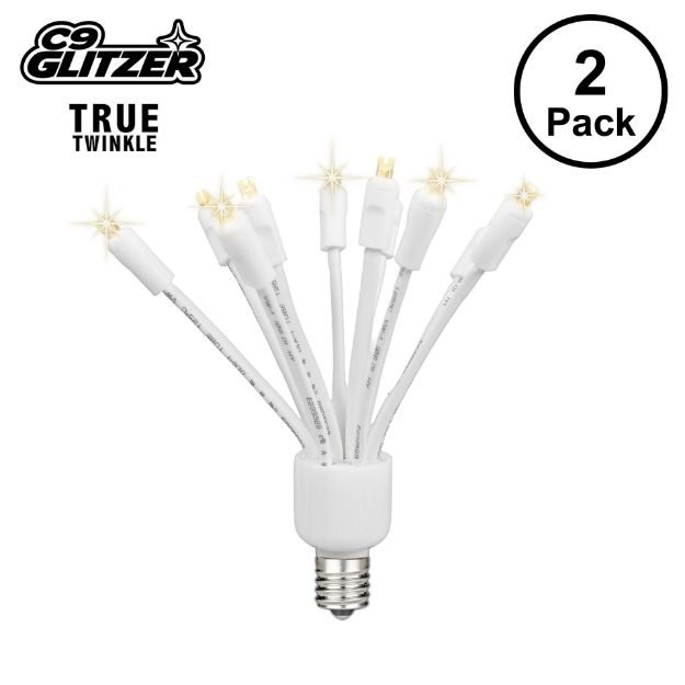 LED C9 Glitzer by Holidynamics True Twinkle® Warm White 2pk - White Base - main image, lit up