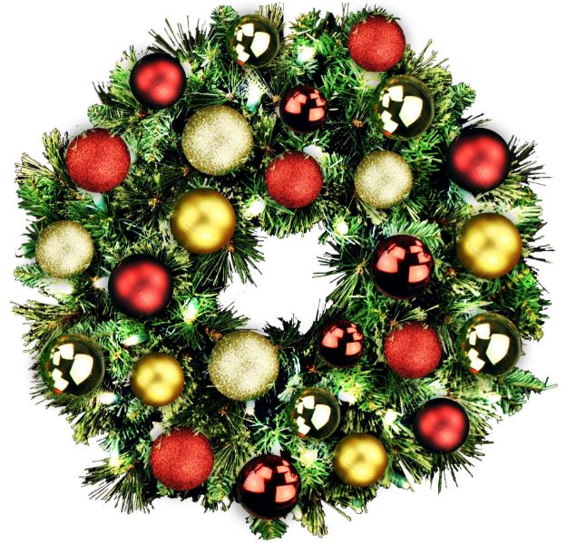 2' pre-lit Sequoia wreath decorated with traditional themed ornaments