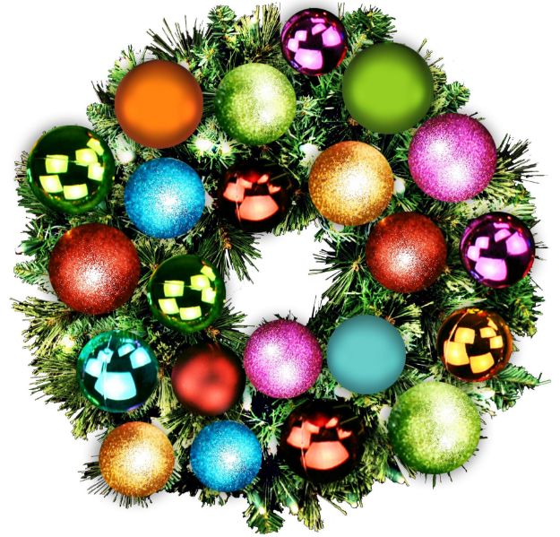 2' pre-lit Sequoia wreath decorated with tropical themed ornaments