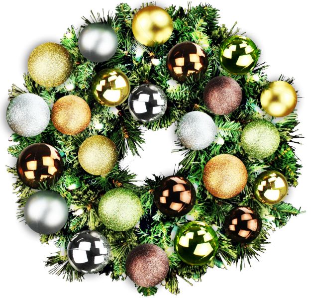 2' pre-lit Sequoia wreath decorated with woodland themed ornaments